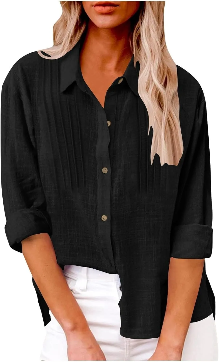 Linen Button-Front Top for Women - Cool & Airy Short Sleeve Shirt, Moisture-Wicking, Multiple Neutral Colors