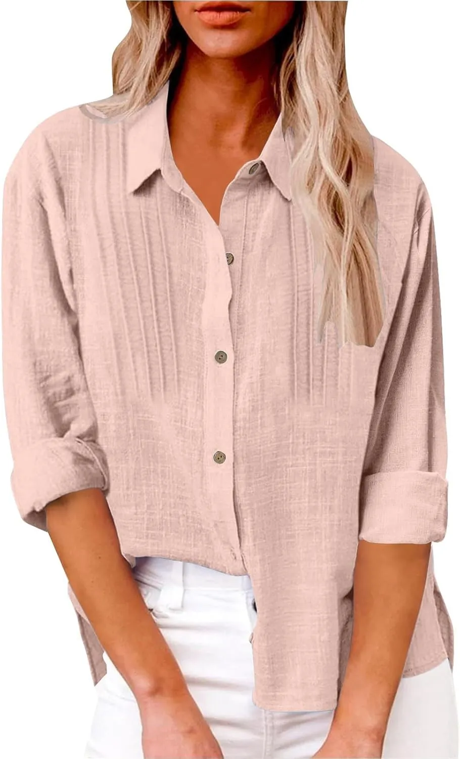 Linen Button-Front Top for Women - Cool & Airy Short Sleeve Shirt, Moisture-Wicking, Multiple Neutral Colors
