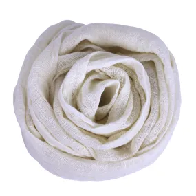 Linen Scarf - Stonewashed - Ivory - Loose Open Weave - Frayed Edges - Thin Linen
