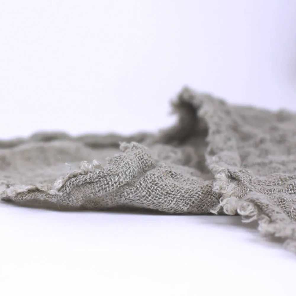 Linen Scarf - Stonewashed - Natural - Loose Open Weave - Frayed Edges - Thin Linen