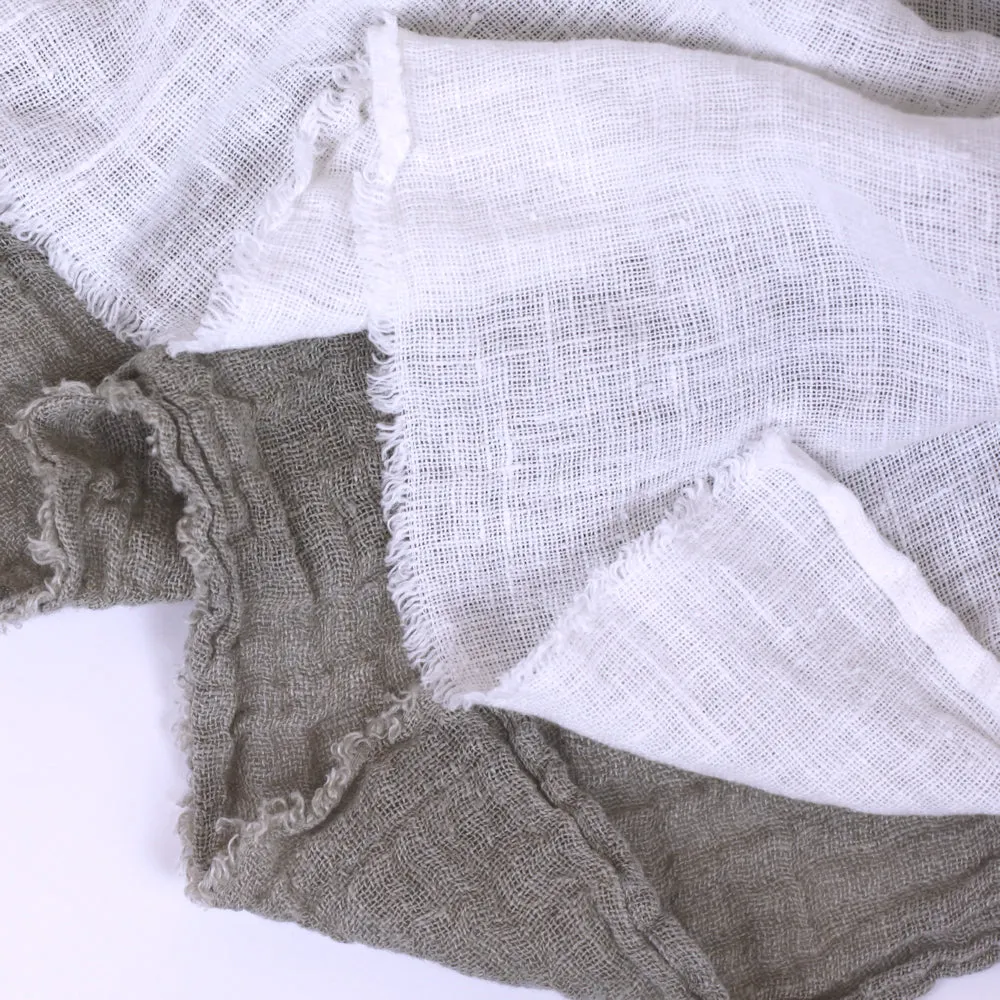 Linen Scarf - Stonewashed - Natural - Loose Open Weave - Frayed Edges - Thin Linen