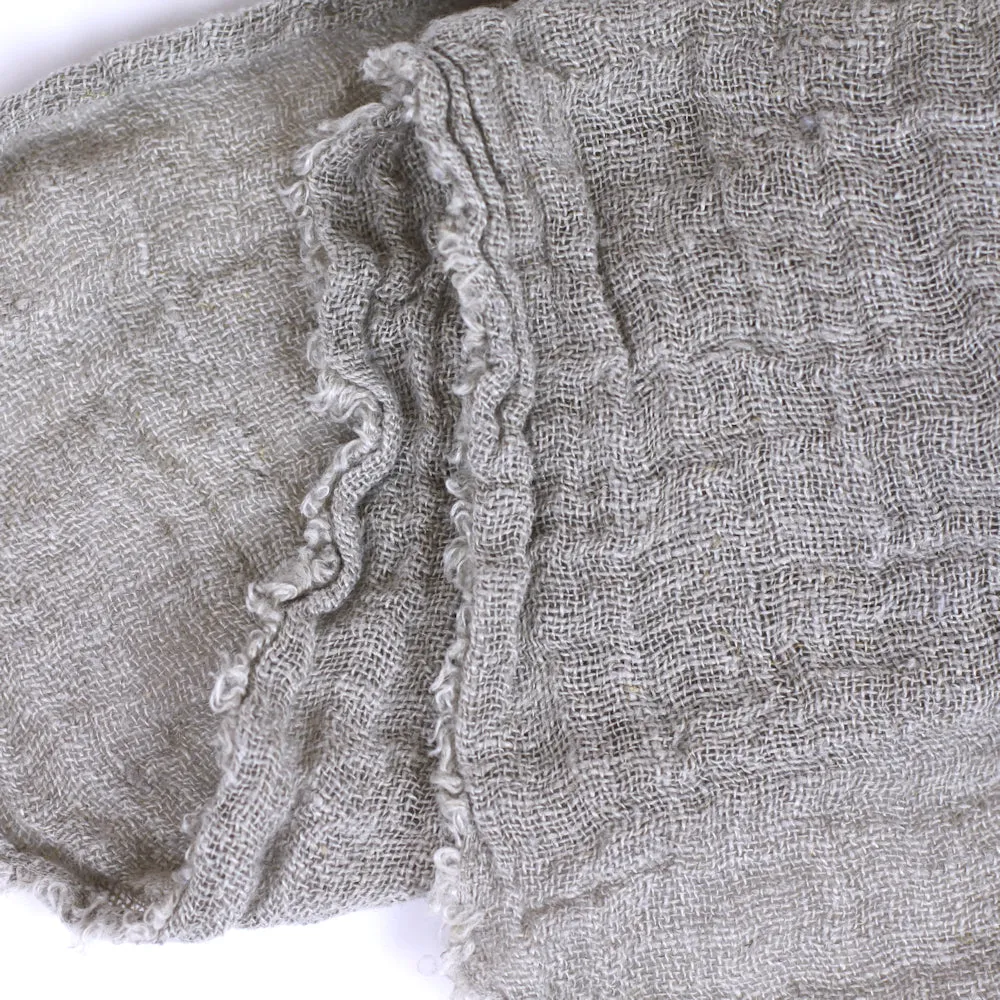 Linen Scarf - Stonewashed - Natural - Loose Open Weave - Frayed Edges - Thin Linen