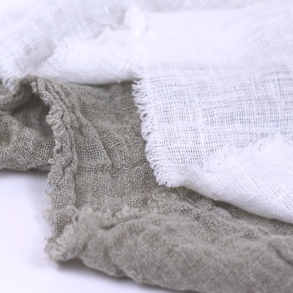 Linen Scarf - Stonewashed - Natural - Loose Open Weave - Frayed Edges - Thin Linen