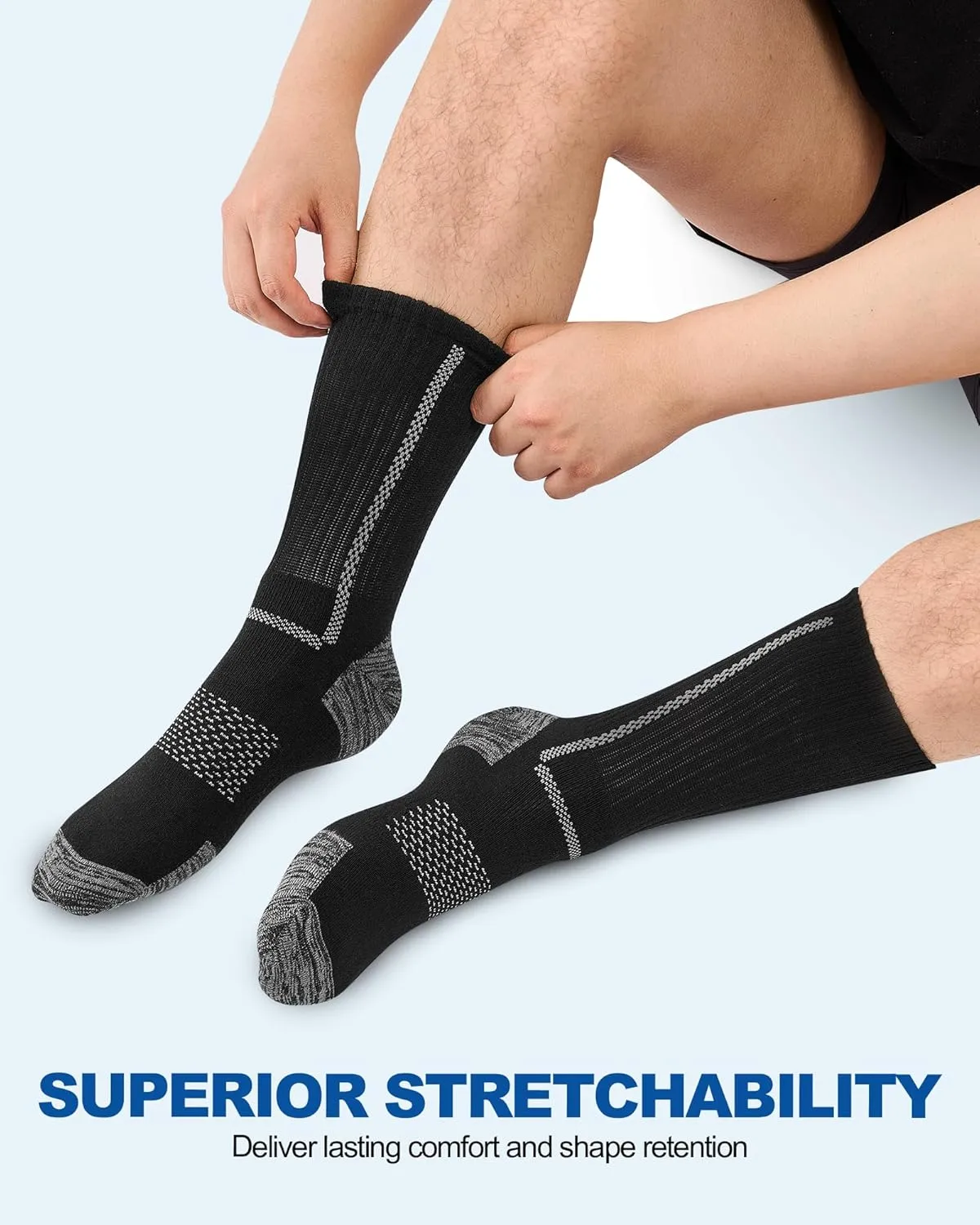Men's Cushioned Crew Work Socks,4 Pairs Cotton Boot Socks, Moisture Wicking Hiking Sock for Athletic Sports Running