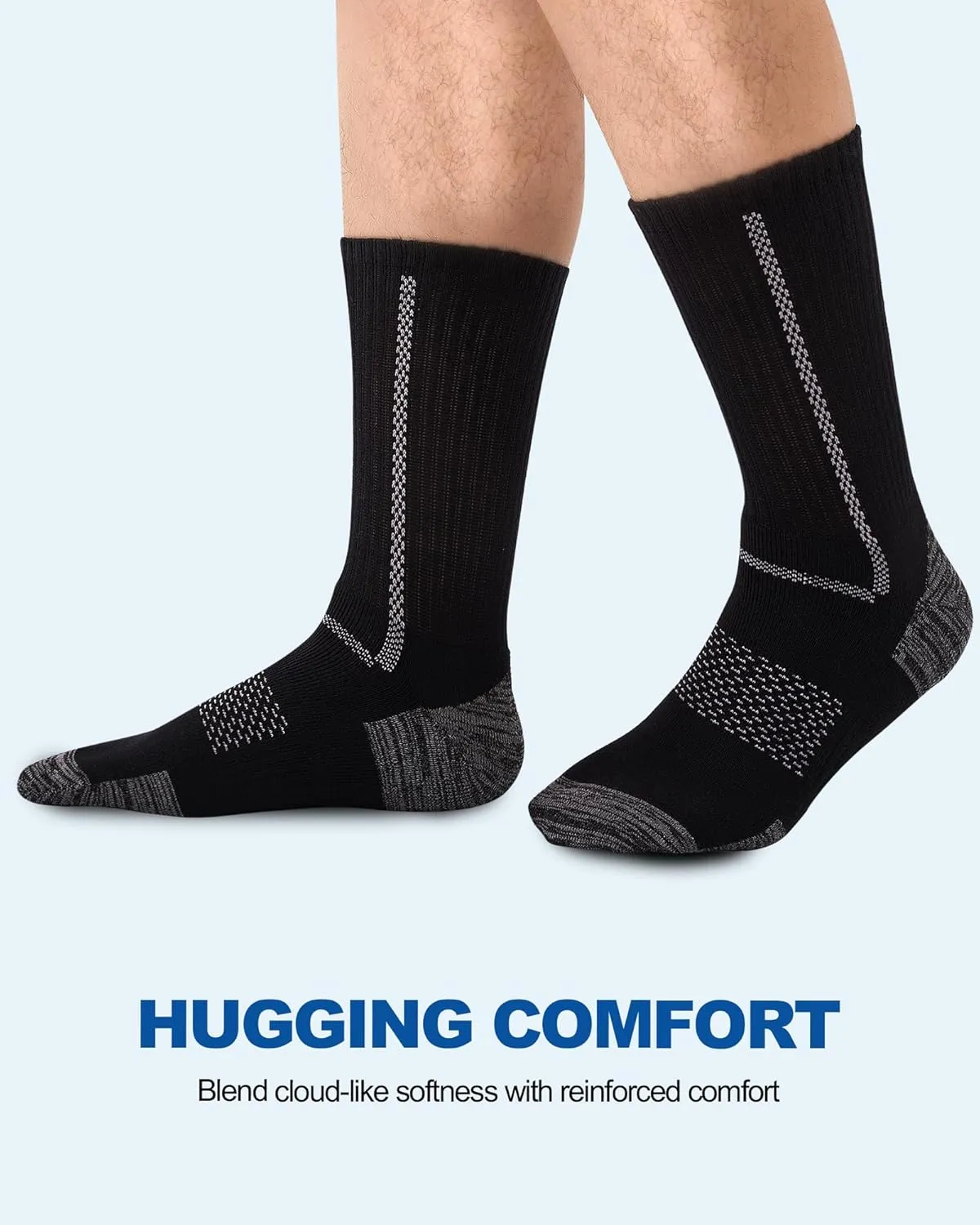Men's Cushioned Crew Work Socks,4 Pairs Cotton Boot Socks, Moisture Wicking Hiking Sock for Athletic Sports Running