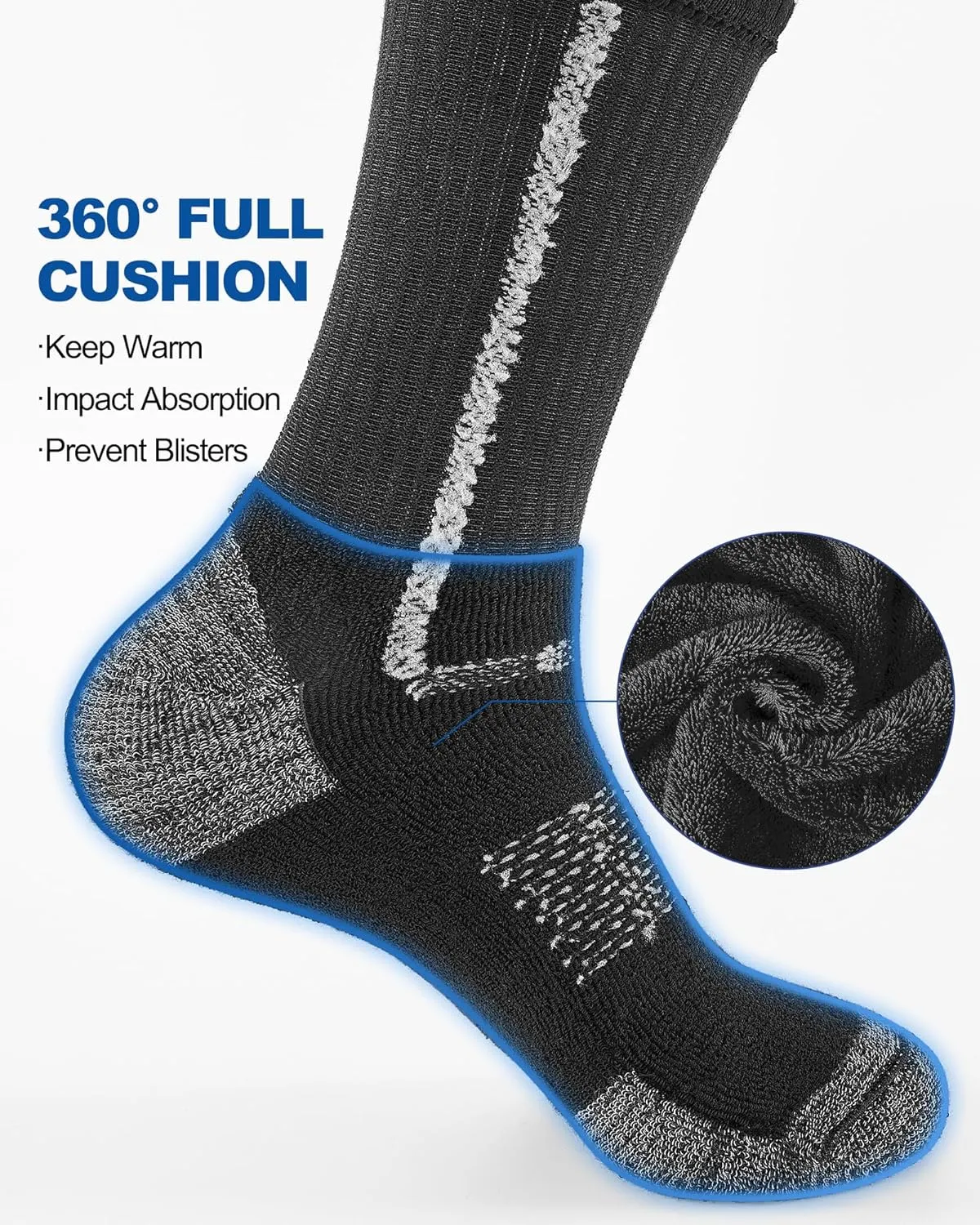 Men's Cushioned Crew Work Socks,4 Pairs Cotton Boot Socks, Moisture Wicking Hiking Sock for Athletic Sports Running
