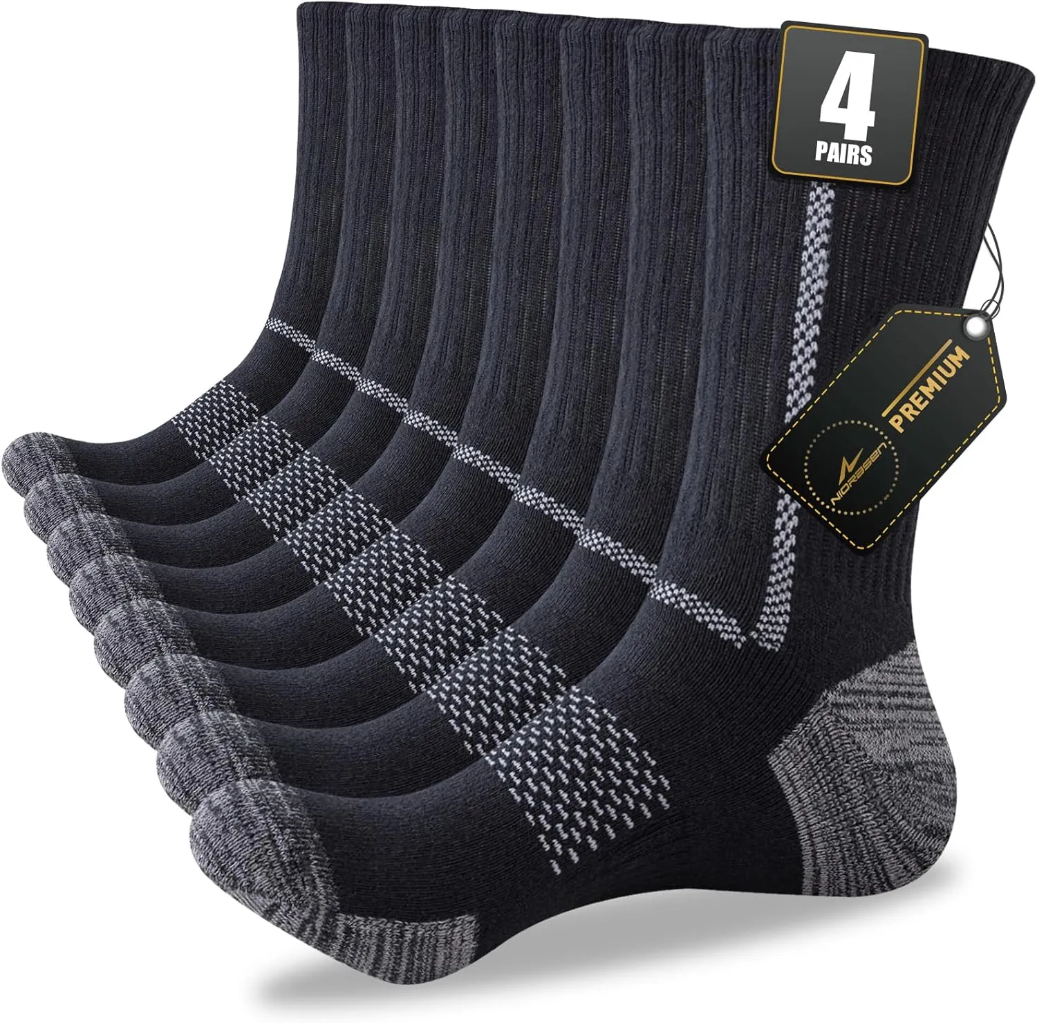 Men's Cushioned Crew Work Socks,4 Pairs Cotton Boot Socks, Moisture Wicking Hiking Sock for Athletic Sports Running