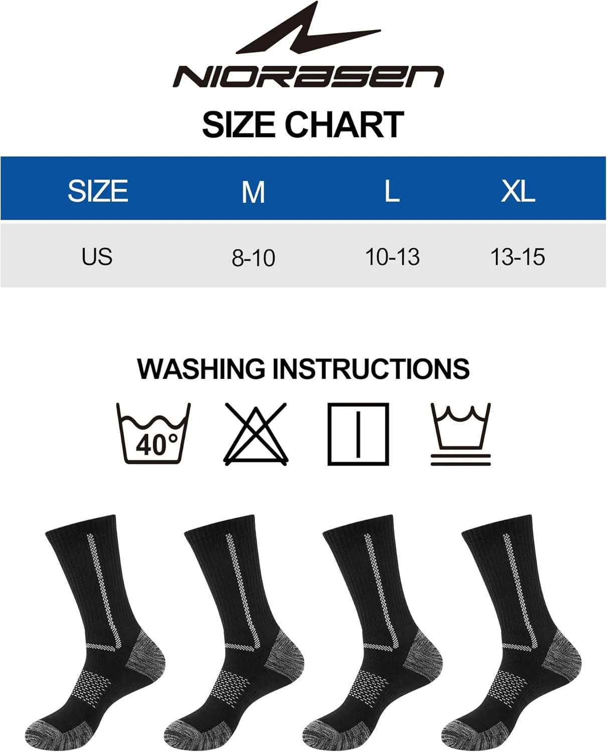 Men's Cushioned Crew Work Socks,4 Pairs Cotton Boot Socks, Moisture Wicking Hiking Sock for Athletic Sports Running