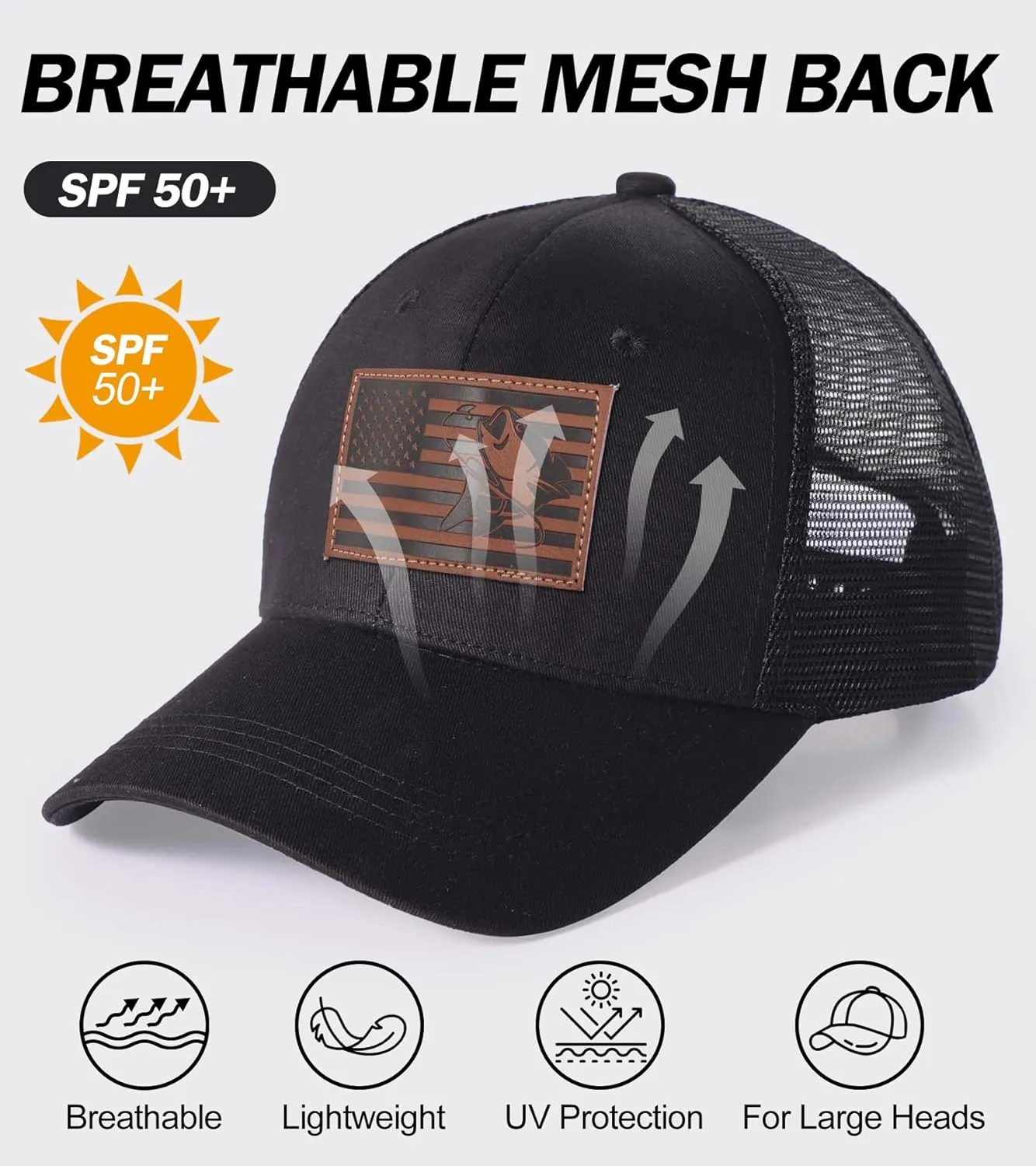 Mens Oversized XXL Baseball Caps Leather Pattern Trucker Hat Outdoor Breathable Mesh Snapback Baseball Hat Gifts for Big Head
