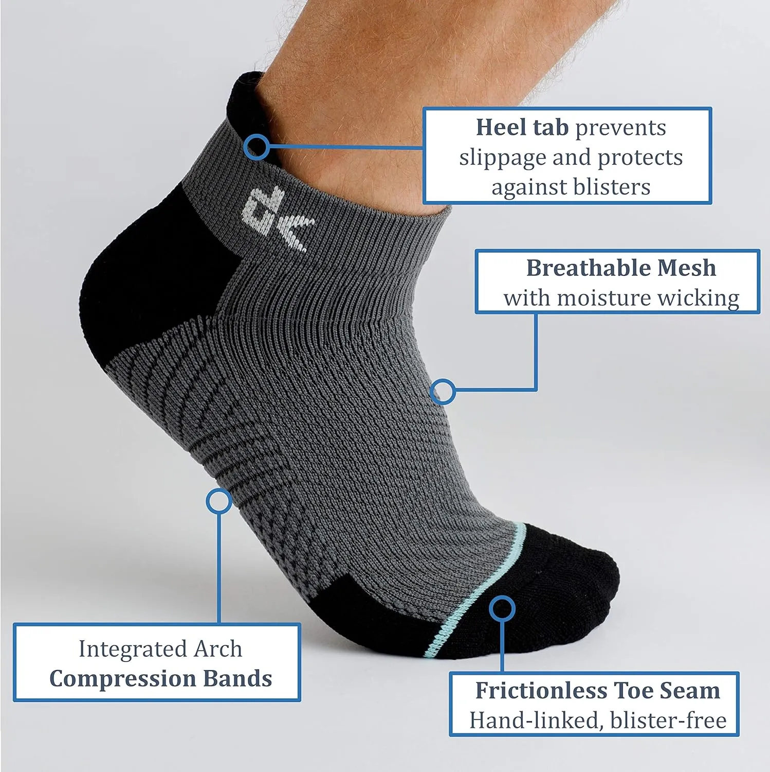 Mens Running Socks -Work Athletic Blister Resistant Moisture Wicking Quarter Socks for Boys Youth Teens - 3 Pairs