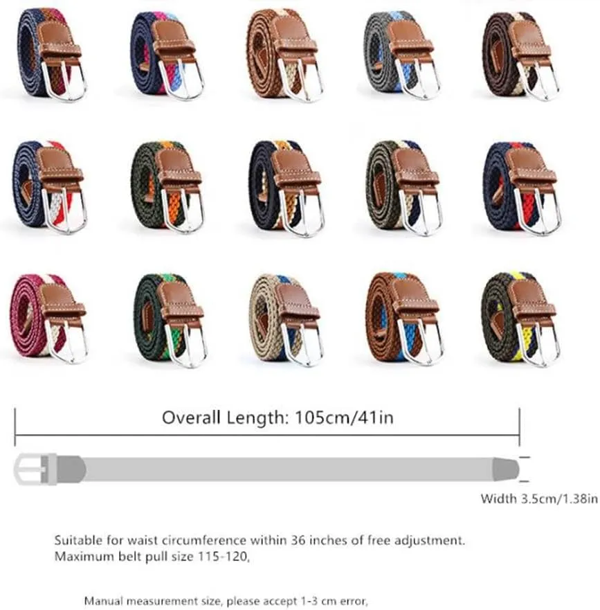 Mens Women Belts Stretch Braided Web Woven Elastic Belt for Casual Pants Jeans Dresses Perfect Belt Width 1.37"
