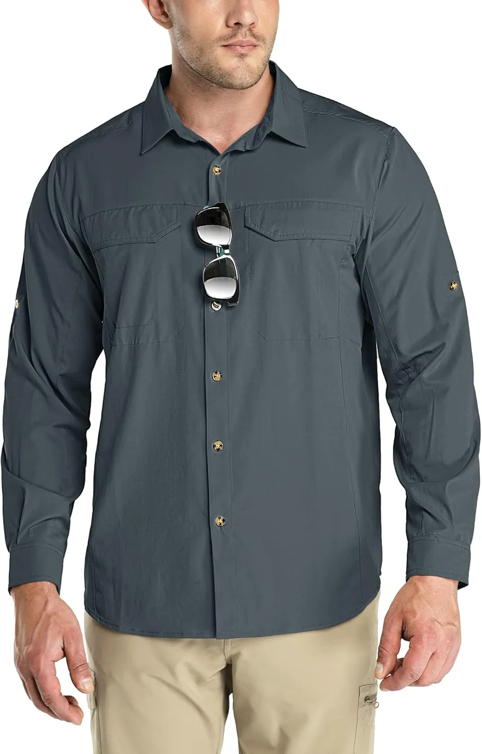 Outdoor Ventures Men's UPF 50  UV Sun Protection SPF Hiking Shirt Long Sleeve Lightweight Quick Dry for Safari Travel Fishing