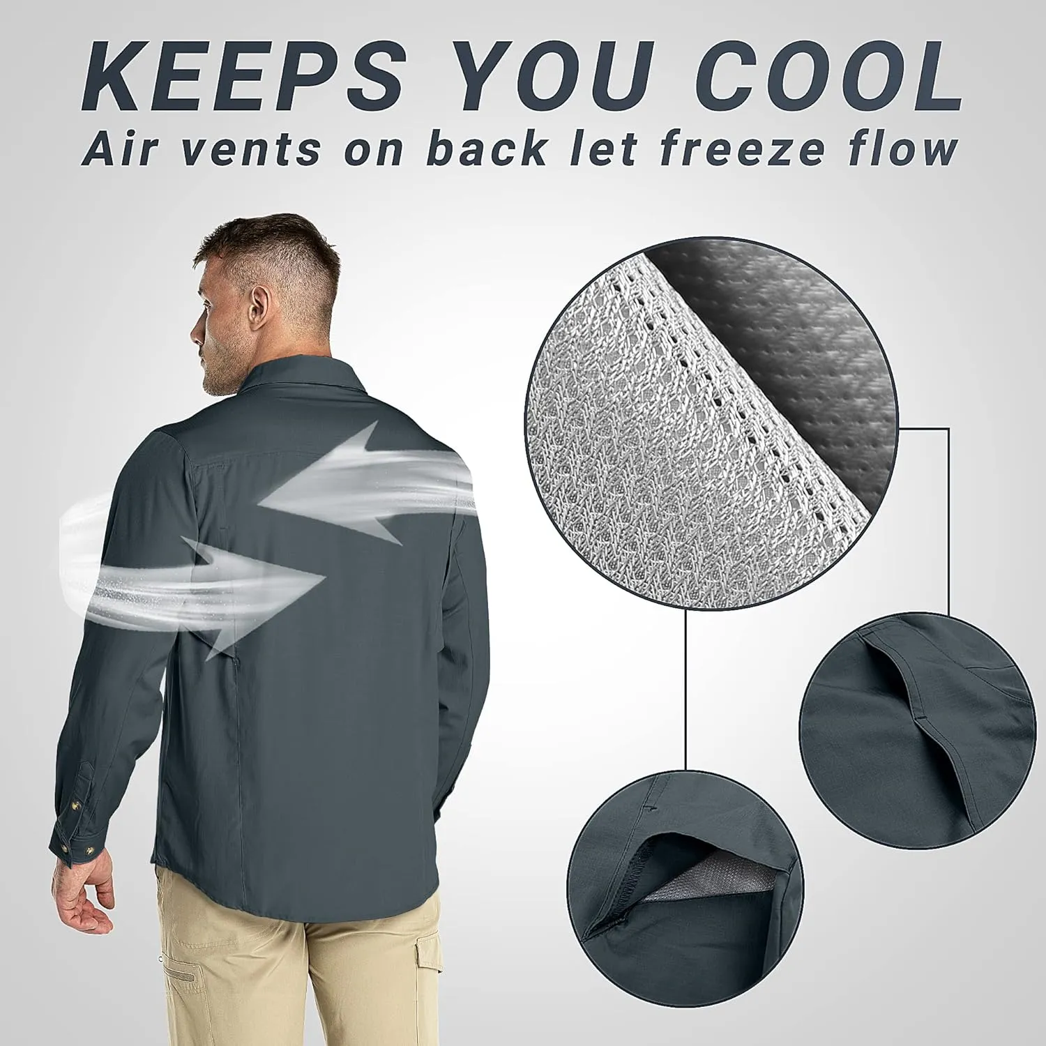 Outdoor Ventures Men's UPF 50  UV Sun Protection SPF Hiking Shirt Long Sleeve Lightweight Quick Dry for Safari Travel Fishing