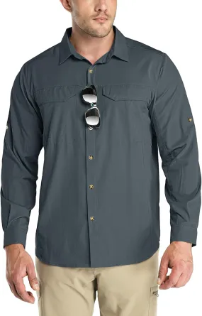 Outdoor Ventures Men's UPF 50  UV Sun Protection SPF Hiking Shirt Long Sleeve Lightweight Quick Dry for Safari Travel Fishing