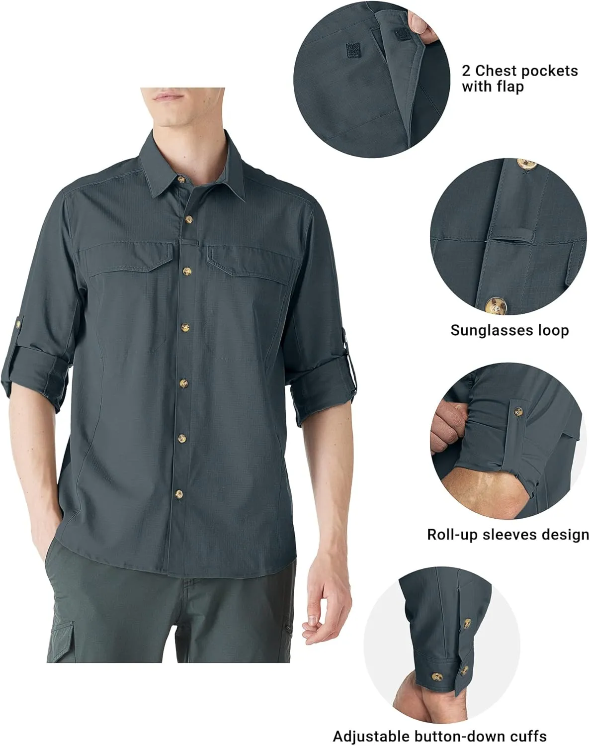 Outdoor Ventures Men's UPF 50  UV Sun Protection SPF Hiking Shirt Long Sleeve Lightweight Quick Dry for Safari Travel Fishing
