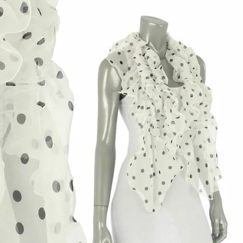 Polka Dot Chiffon Ruffle Lightweight Fashion Scarf White SF315