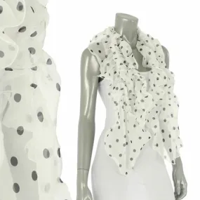 Polka Dot Chiffon Ruffle Lightweight Fashion Scarf White SF315