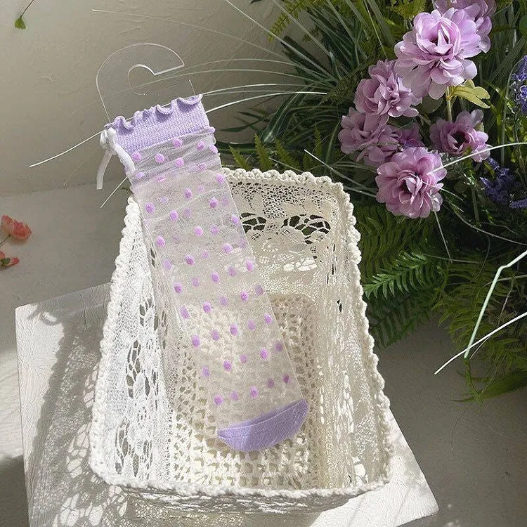 Purple Polka-dot Pattern Bow Lolita Ankle Socks