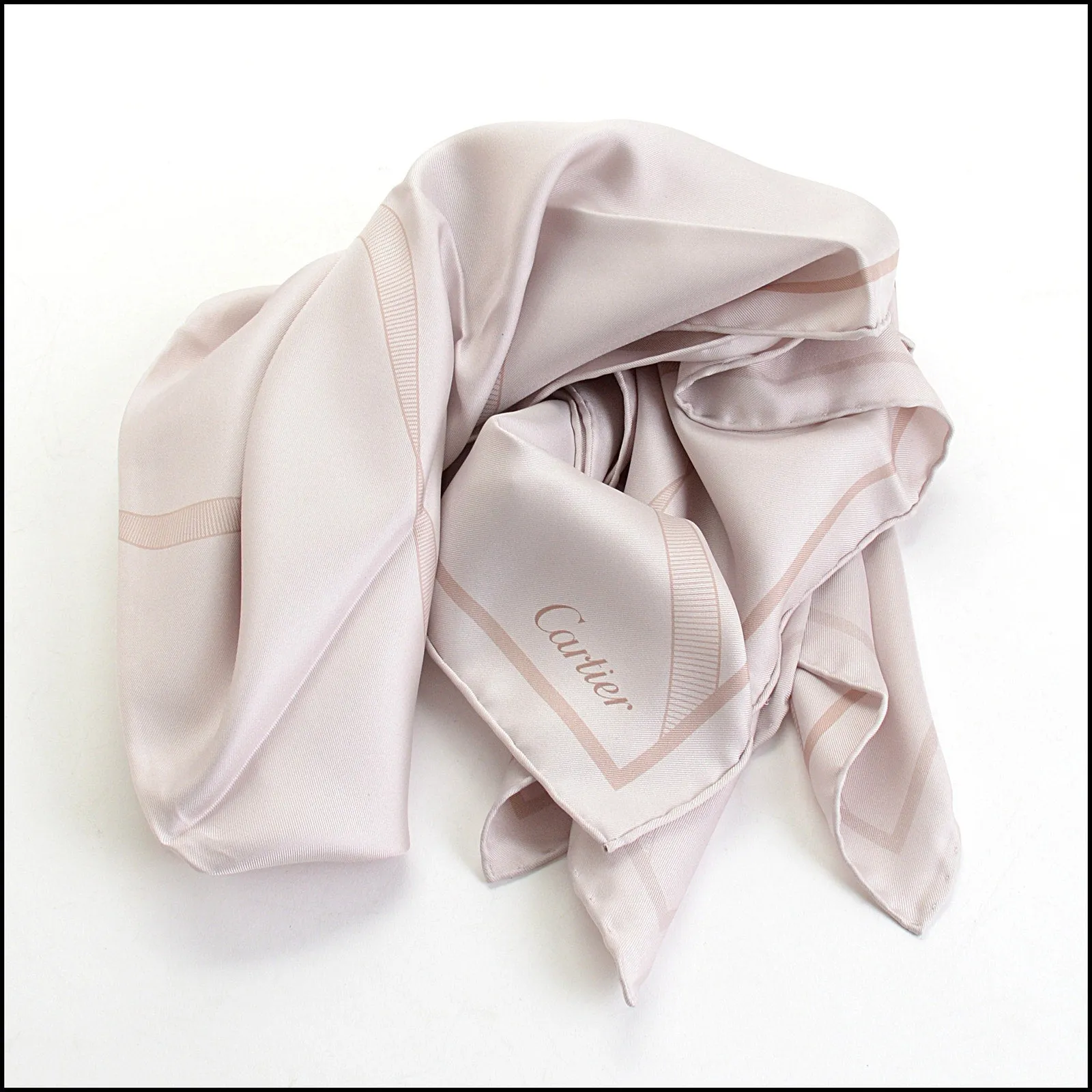 RDC14251 Authentic CARTIER Taupe Ribbons 90cm Silk Scarf
