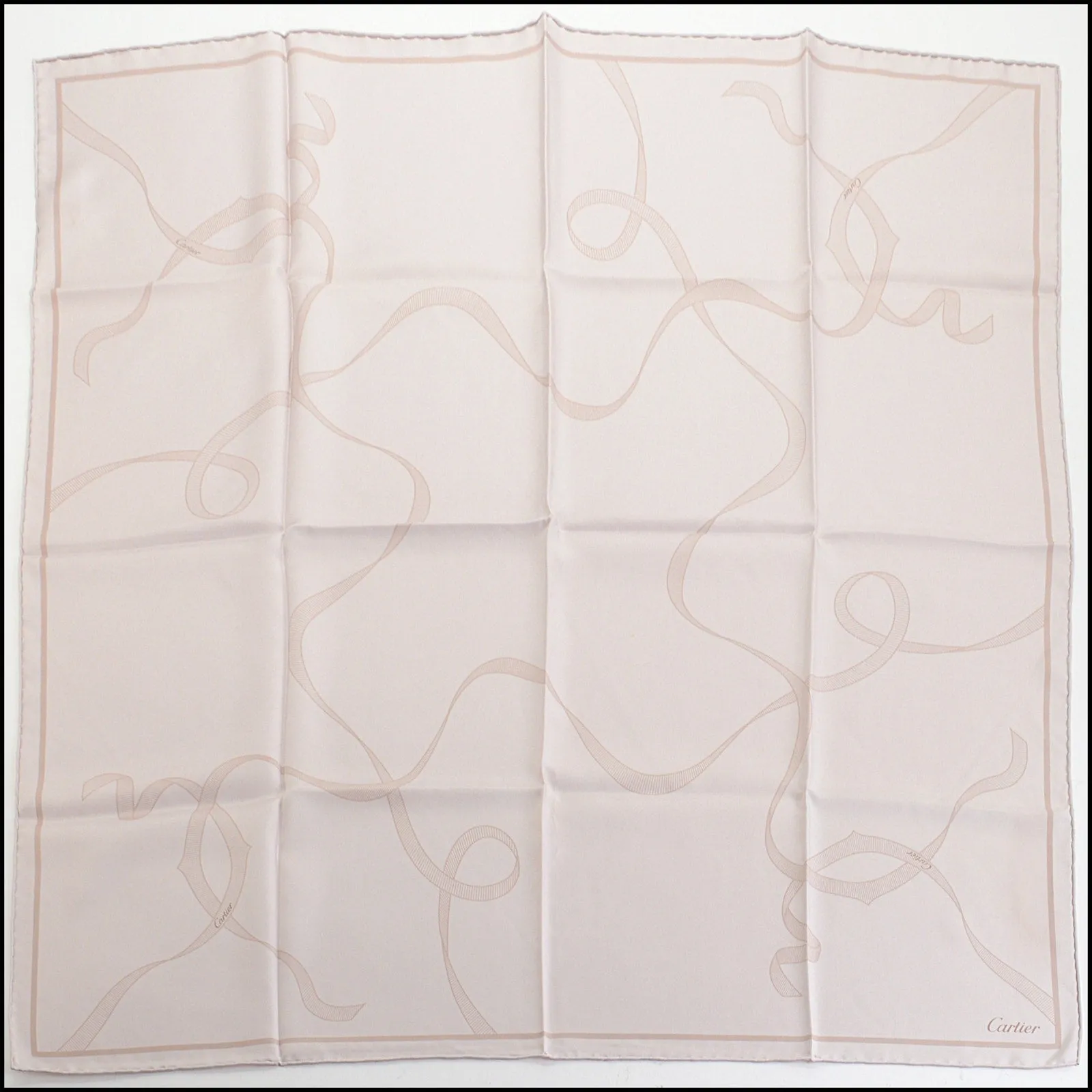 RDC14251 Authentic CARTIER Taupe Ribbons 90cm Silk Scarf