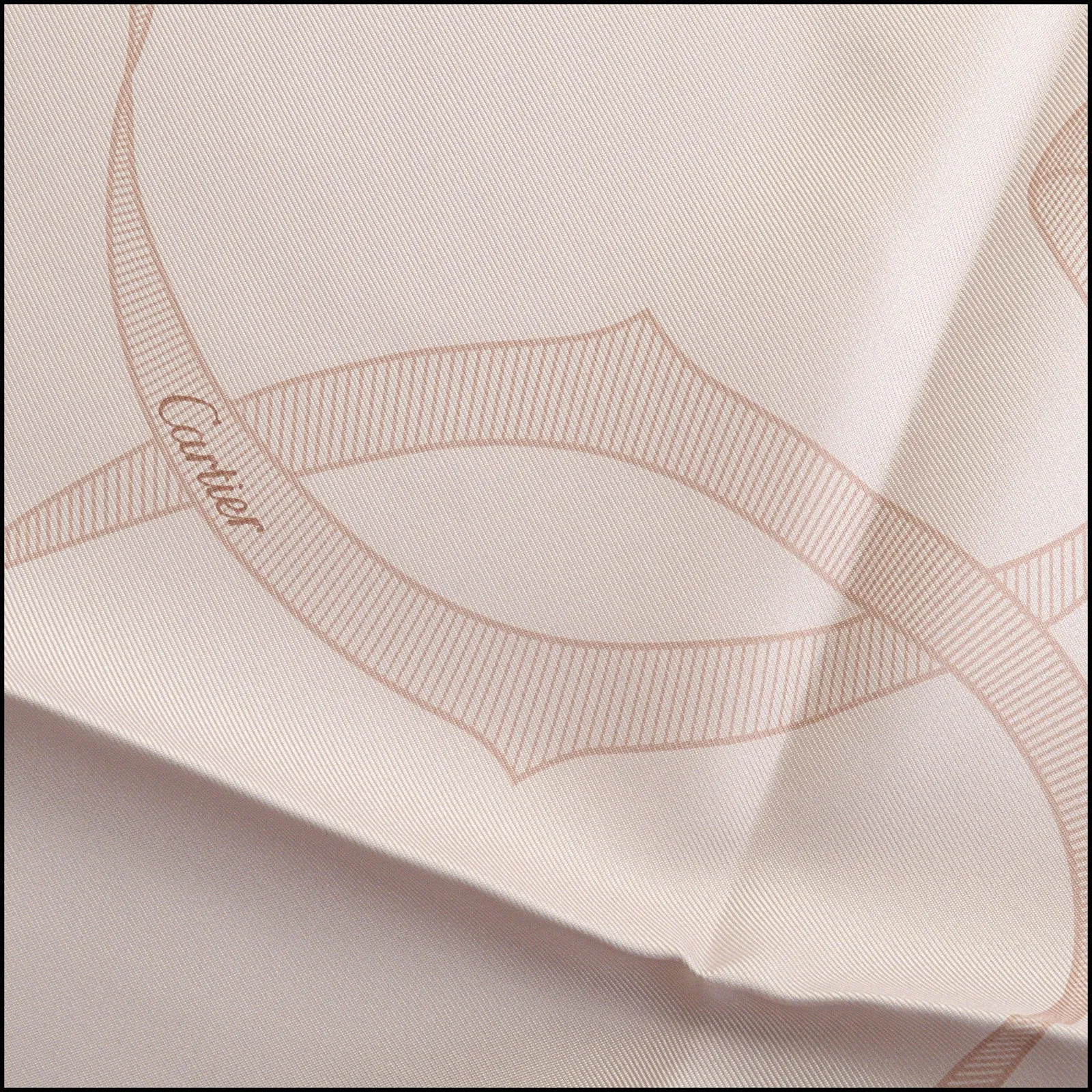 RDC14251 Authentic CARTIER Taupe Ribbons 90cm Silk Scarf