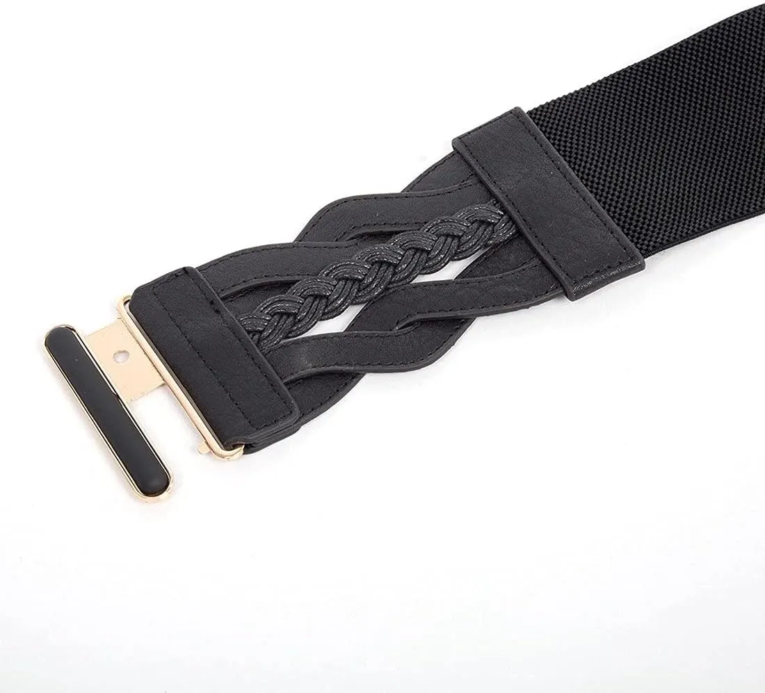Retro Women's Woven Wide Waist Belt Elastic Stretch Cinch Belts