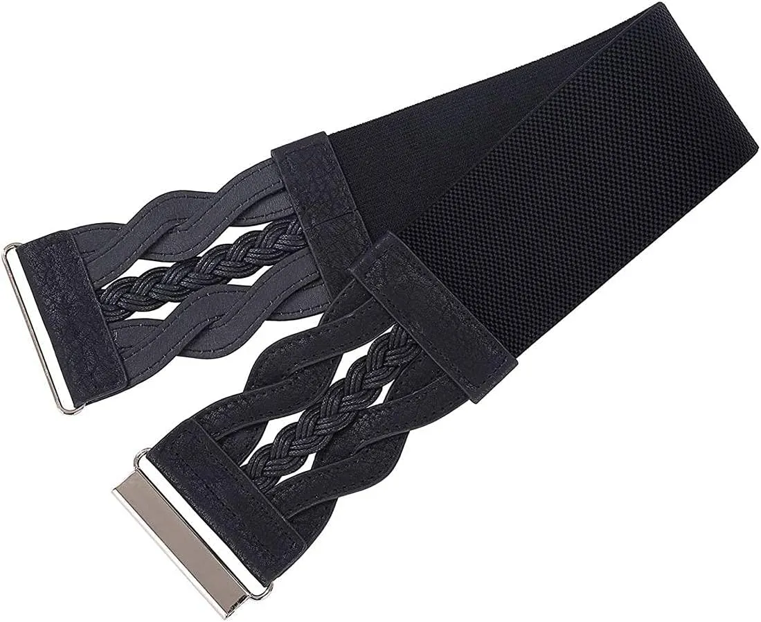 Retro Women's Woven Wide Waist Belt Elastic Stretch Cinch Belts
