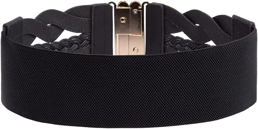 Retro Women's Woven Wide Waist Belt Elastic Stretch Cinch Belts