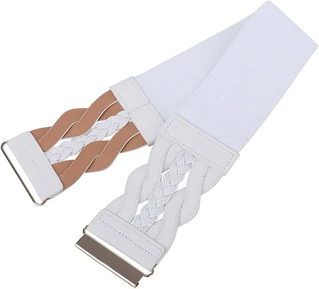 Retro Women's Woven Wide Waist Belt Elastic Stretch Cinch Belts