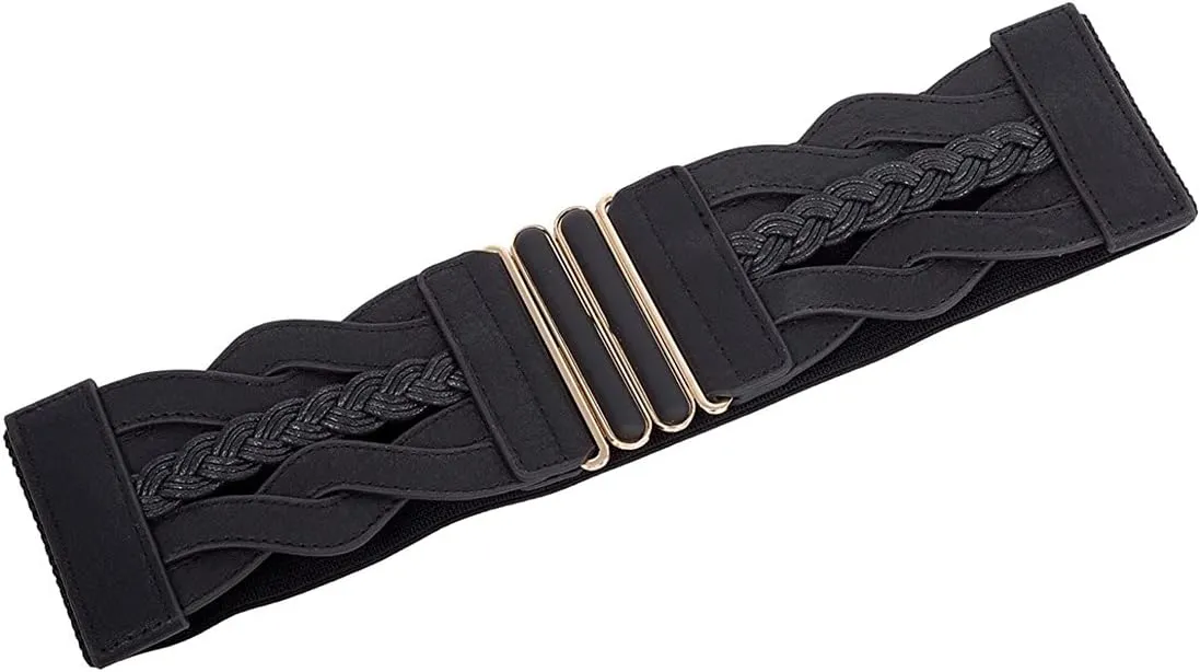 Retro Women's Woven Wide Waist Belt Elastic Stretch Cinch Belts