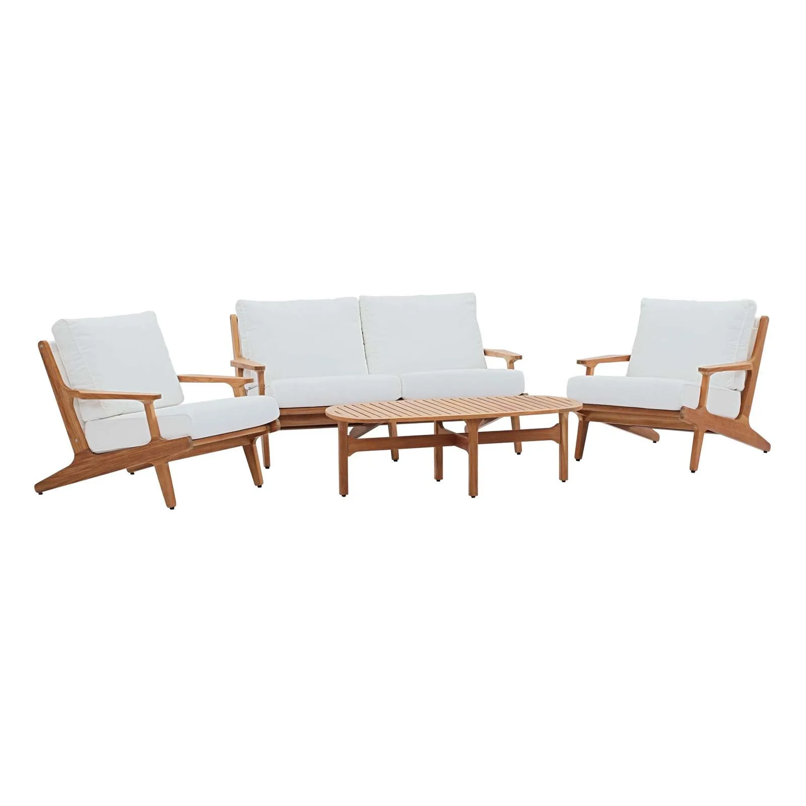 Saratoga 4 Piece Outdoor Patio Teak Set In Natural White