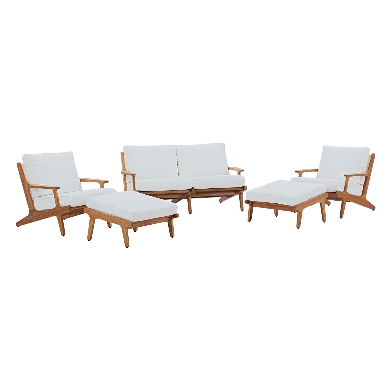 Saratoga 5 Piece Outdoor Patio Teak Set In Natural White