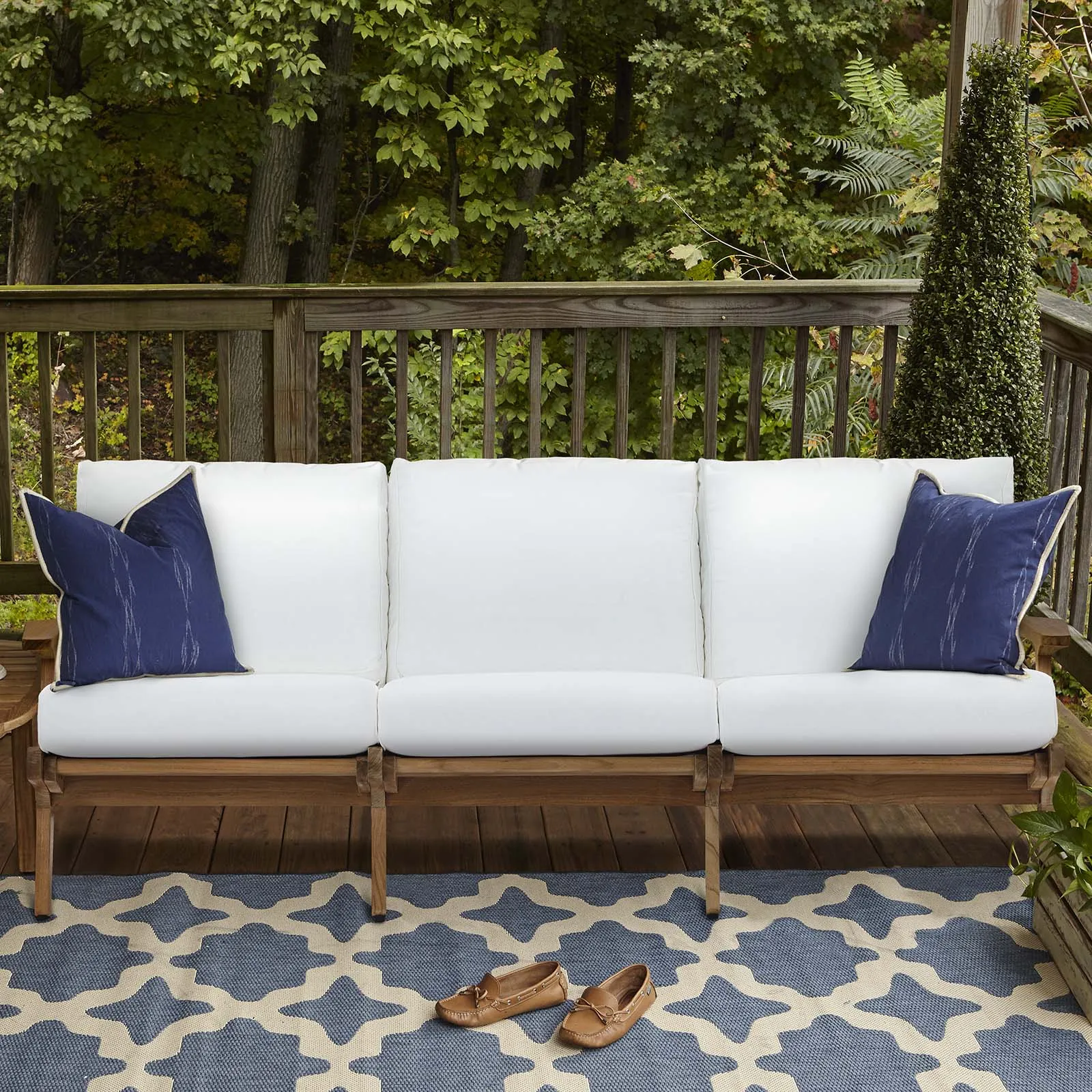 Saratoga Outdoor Patio Premium Grade A Teak Wood Sofa In Natural White Tst