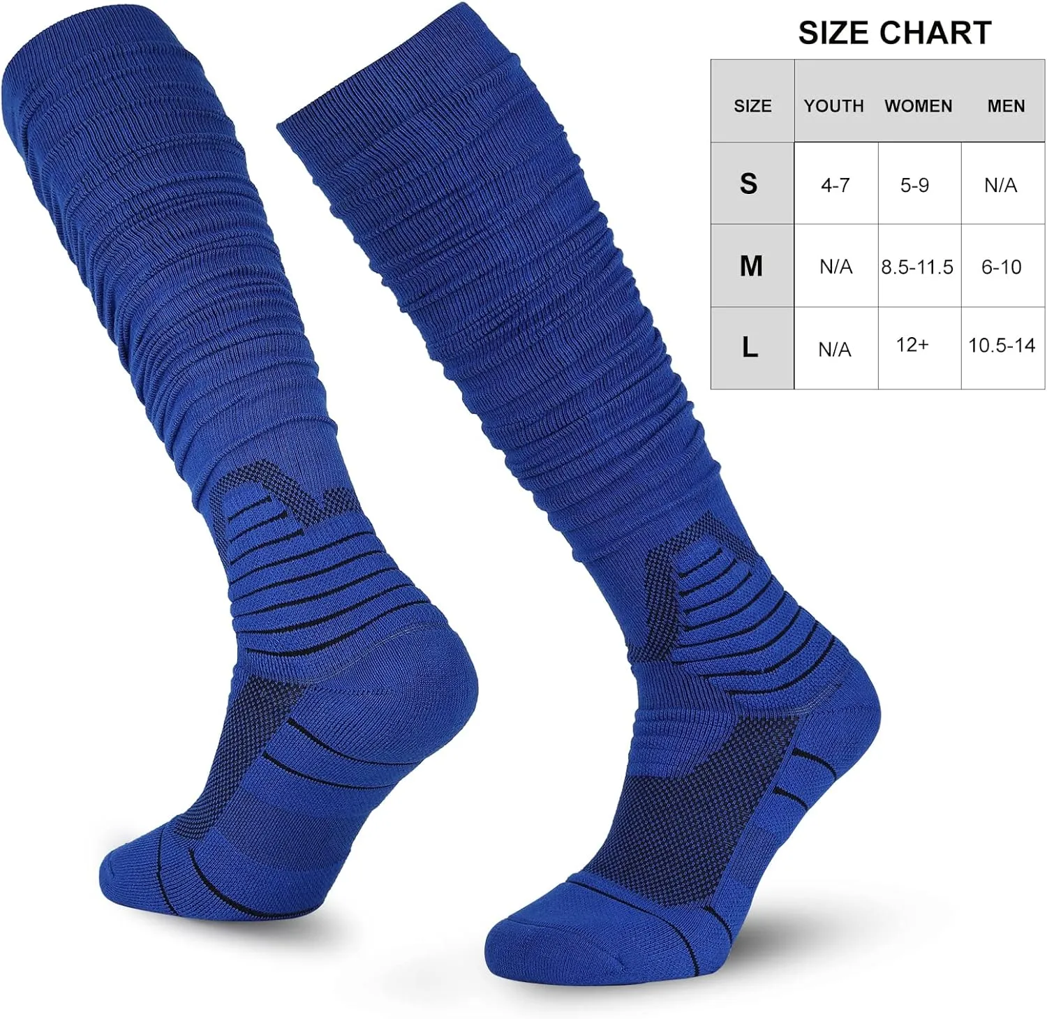 Scrunch Football Socks 2 Pack, Extra Long Padded Athletic Socks for Men & Women