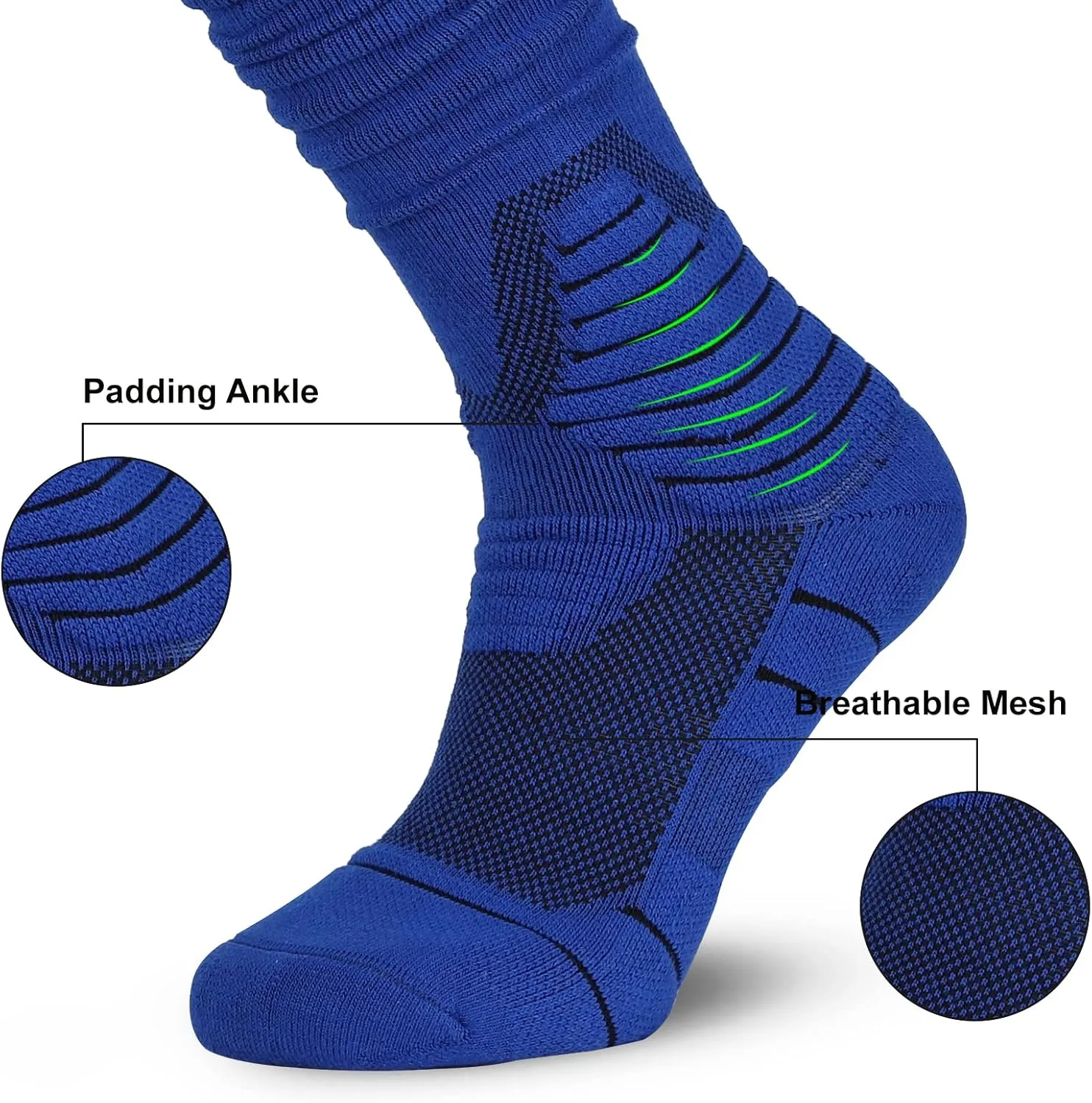 Scrunch Football Socks 2 Pack, Extra Long Padded Athletic Socks for Men & Women