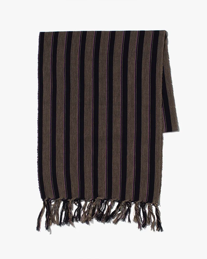 ToK Scarf, Karu-Ori, Indigo with Wide and Thin Mustard and Purple Shima