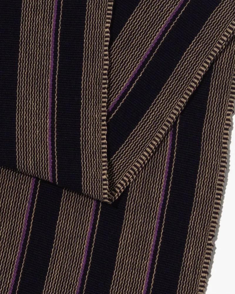 ToK Scarf, Karu-Ori, Indigo with Wide and Thin Mustard and Purple Shima