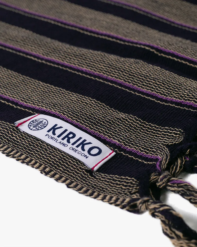 ToK Scarf, Karu-Ori, Indigo with Wide and Thin Mustard and Purple Shima