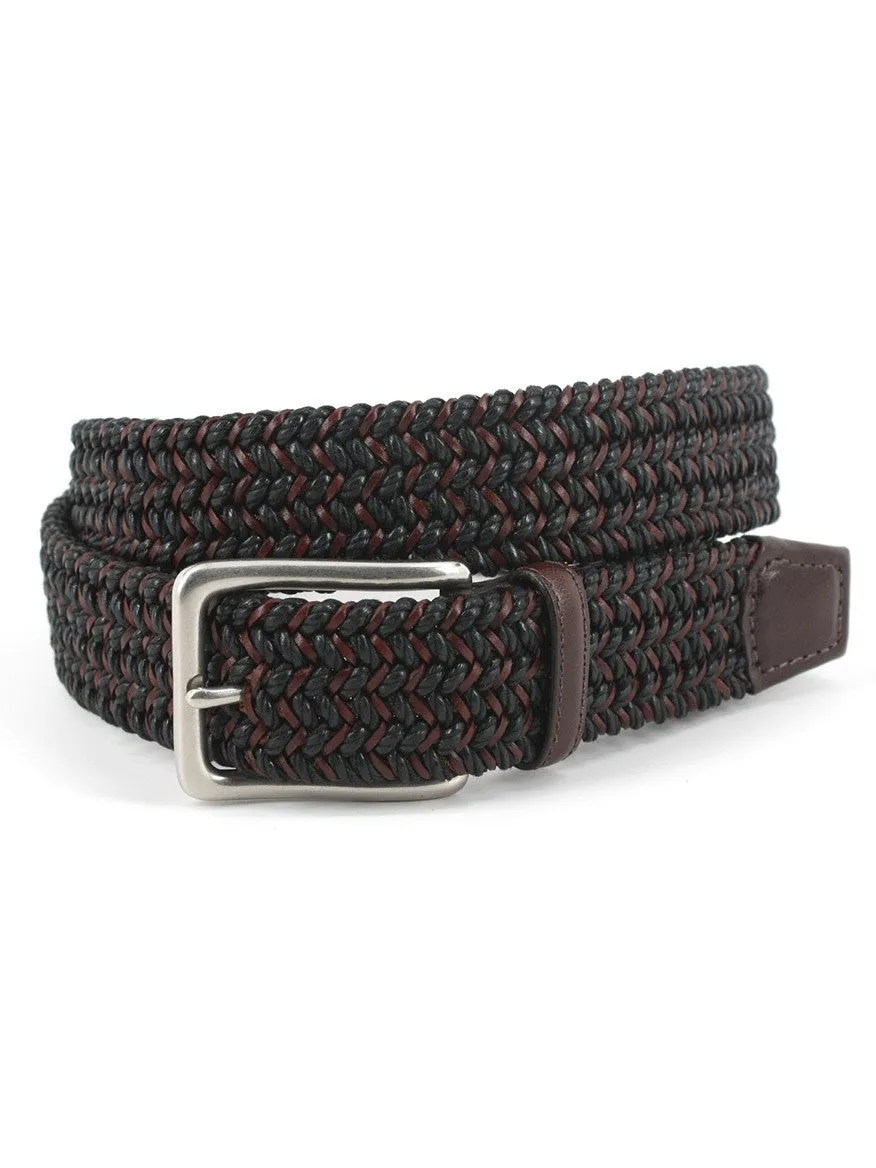 Torino Leather Italian Woven Cotton & Leather Belt in Black/Brown