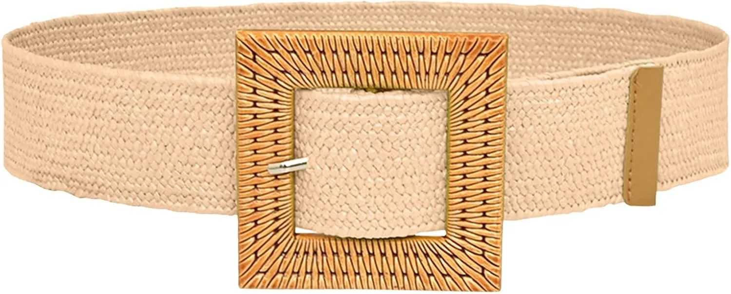 Women Elastic Woven Casual Summer Belt Stretch Belt With Wooden Buckle Ultimate Belt Referee