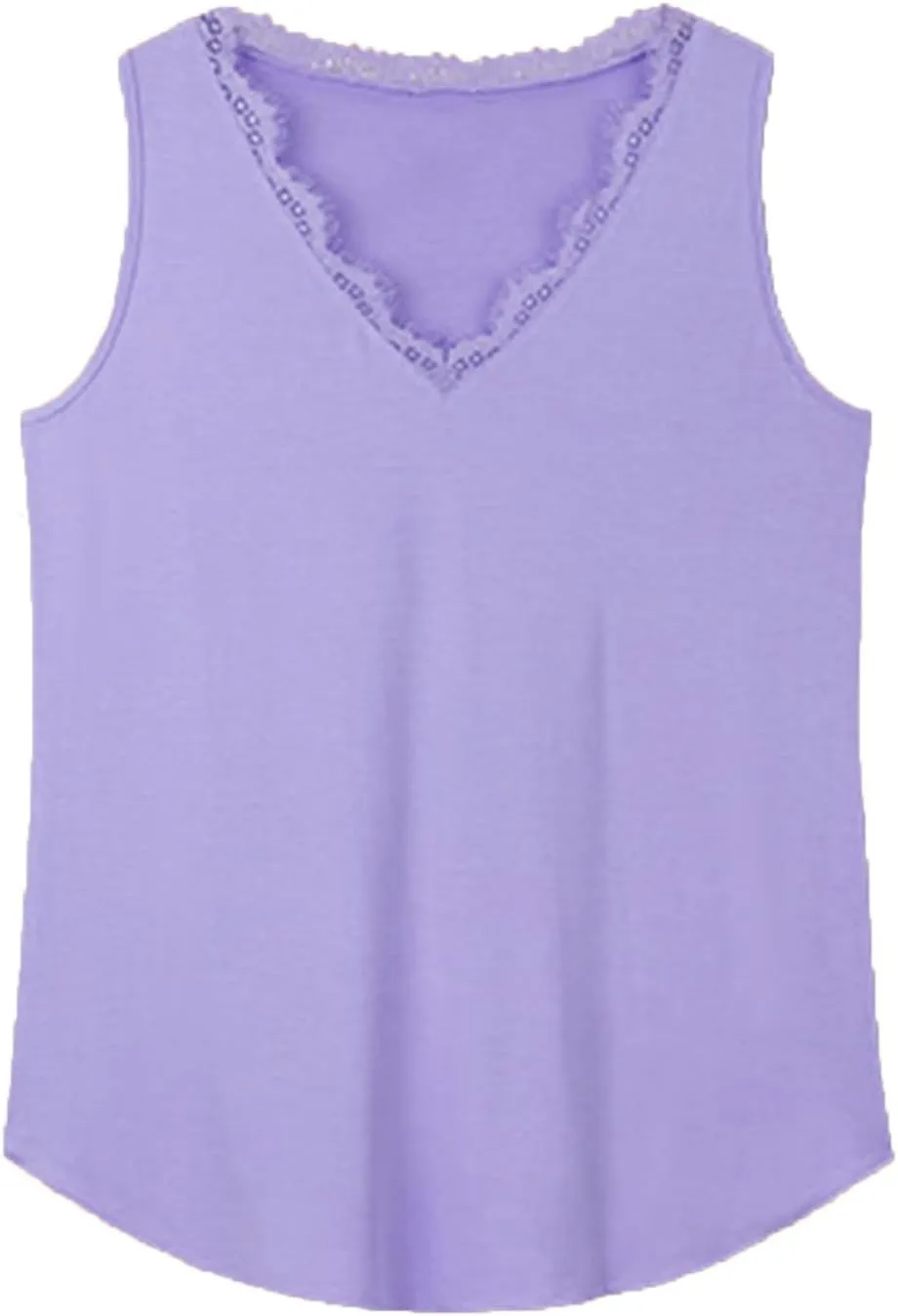 Women Lace V Neck Tops Summer T-Shirts Loose Casual Summer Blouses Shirts Sleeveless Curved Hem Tank Tops Dressy Shirt