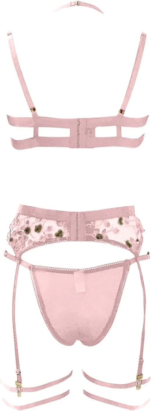 Women Lingerie Lace Plus Size Lingerie Set For Women Sexy Lace Halter Bralette High Waist Panty Set Garter
