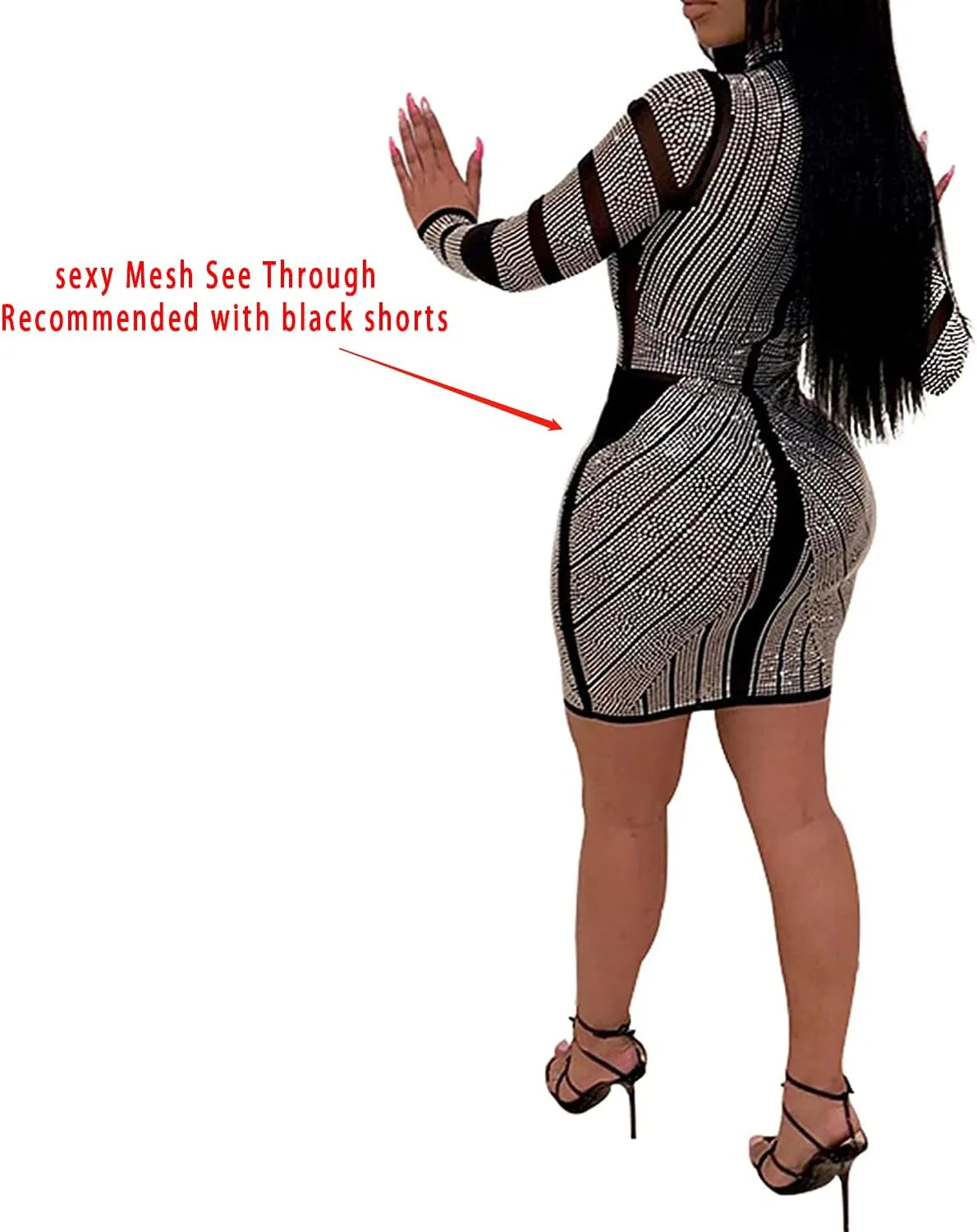 Women Long Sleeve Birthday Dresses Sexy hot Diamond Process Sexy Dress Party Club Night Dress