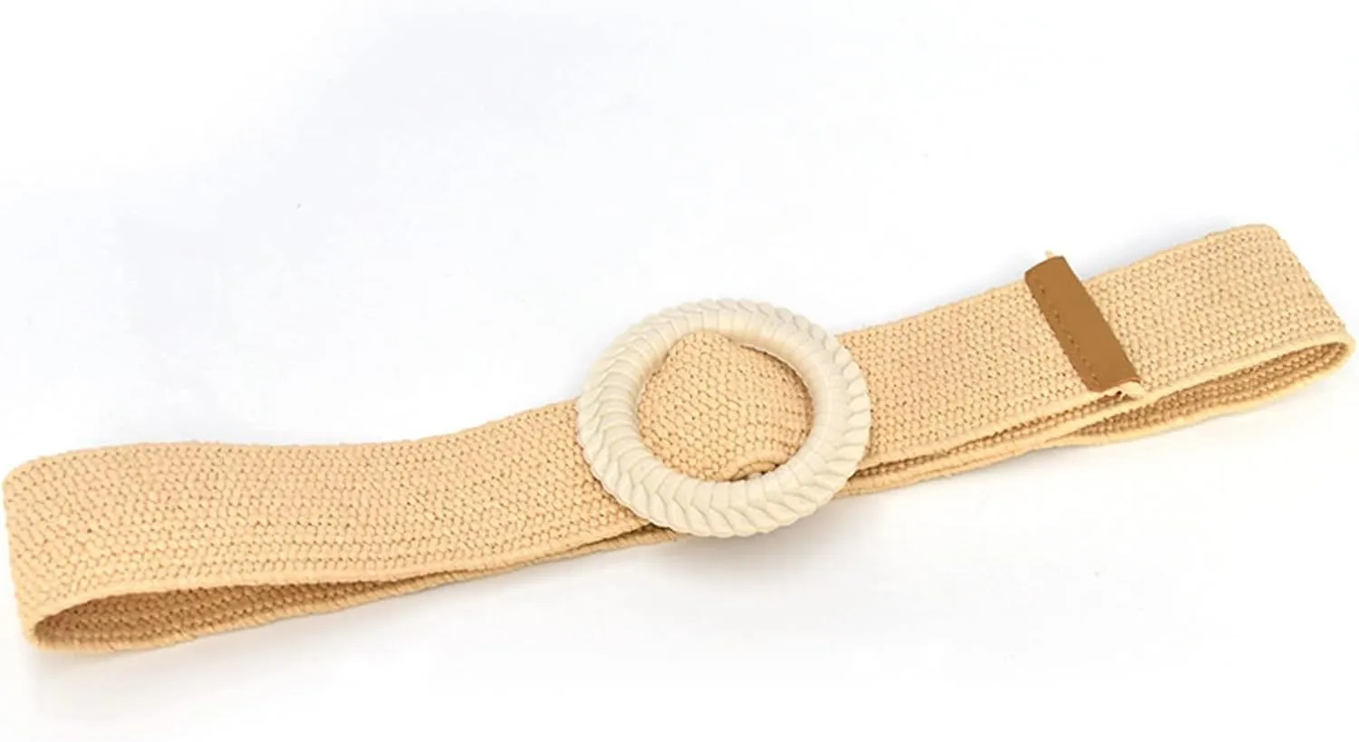 Women Straw Woven Waist Belt Wide Boho Braided Dress Belts Wood Buckle Belts with Buckle