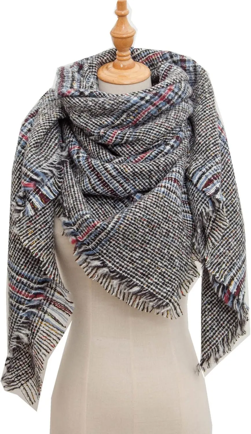 Women's Plaid Blanket Winter Scarf Warm Cozy Tartan Wrap Oversized Shawl Fall Winter Scarves for Women