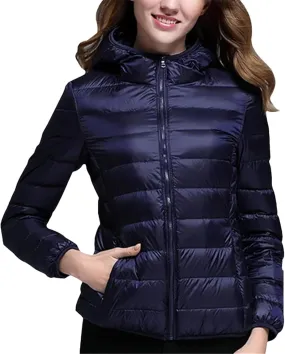 Womens White Duck Down Winter Lightweight Hood Jackets Women Down Coats Puffer Warm Portable Thin Female Outwears