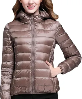 Womens White Duck Down Winter Lightweight Hood Jackets Women Down Coats Puffer Warm Portable Thin Female Outwears