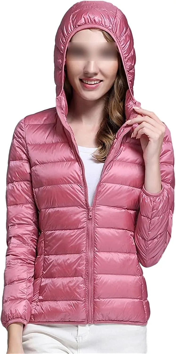 Womens White Duck Down Winter Lightweight Hood Jackets Women Down Coats Puffer Warm Portable Thin Female Outwears