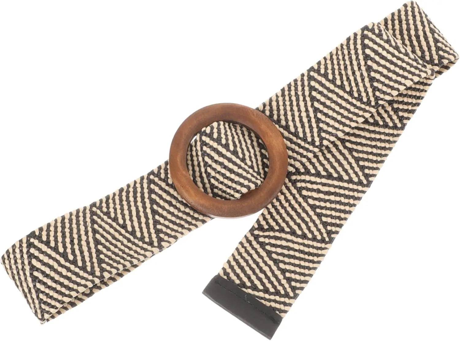 Wooden Buckle Belt Elastic Stretch Braided Women's Waist Belt for Dress