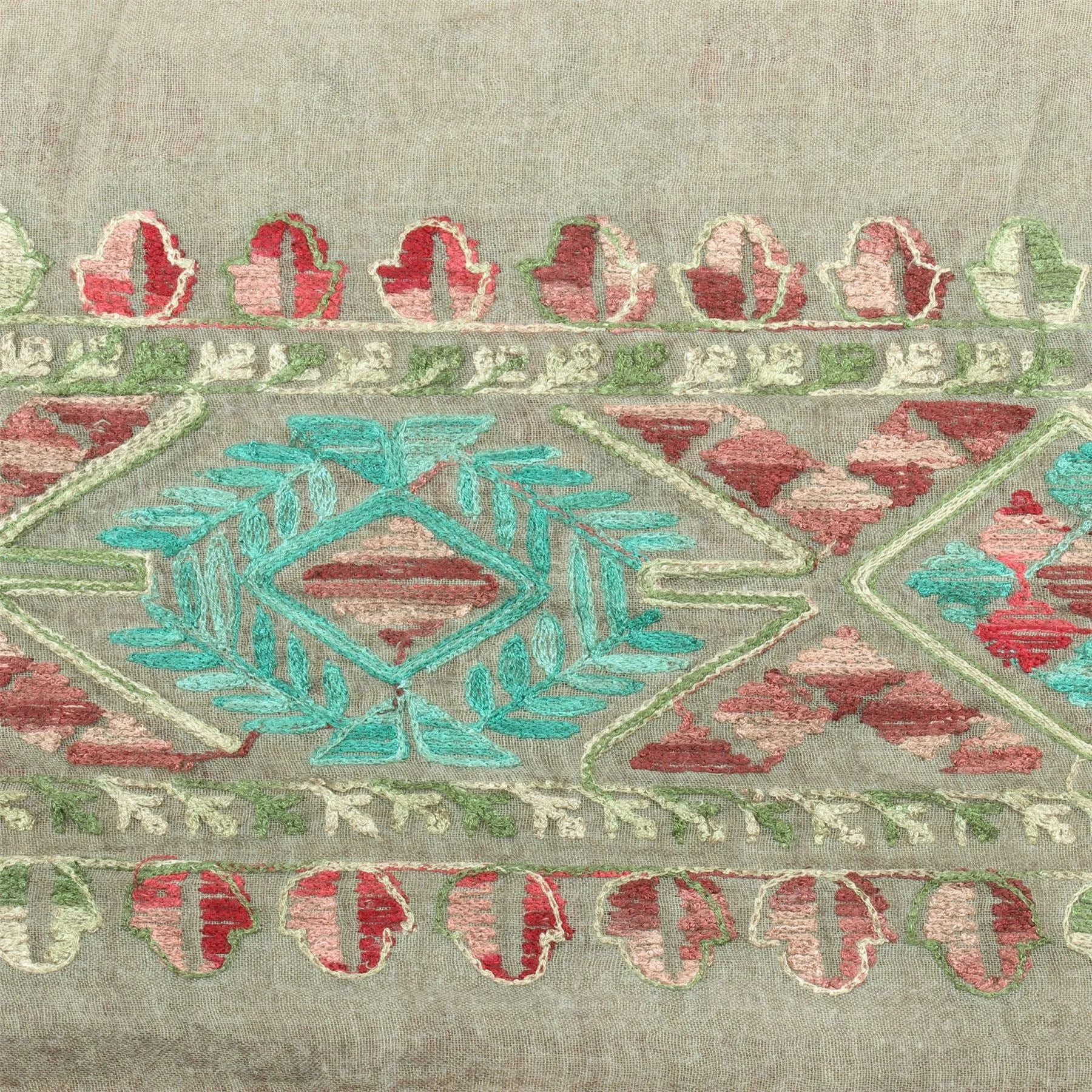 Woven Cotton Embroidered Scarf - Brown